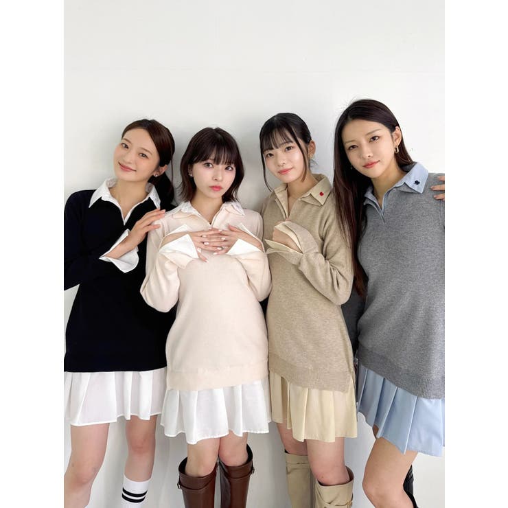 シャツレイヤードニットミニワンピース ※BEIGE WEB限定カラー | dazzlin | 詳細画像2 