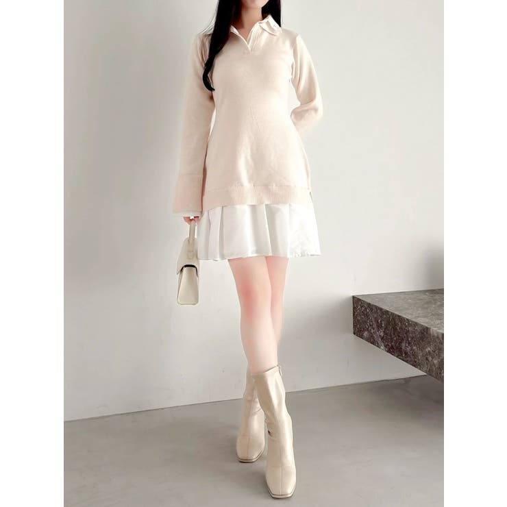 シャツレイヤードニットミニワンピース ※BEIGE WEB限定カラー | dazzlin | 詳細画像6 
