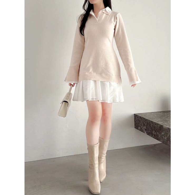 シャツレイヤードニットミニワンピース ※BEIGE WEB限定カラー | dazzlin | 詳細画像8 