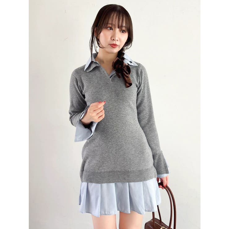 グレー | シャツレイヤードニットミニワンピース ※BEIGE WEB限定カラー | dazzlin