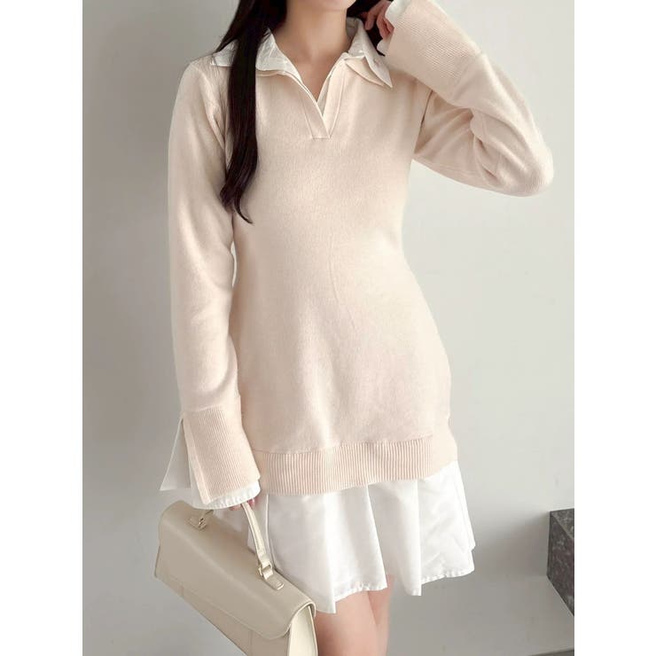 ピンク | シャツレイヤードニットミニワンピース ※BEIGE WEB限定カラー | dazzlin