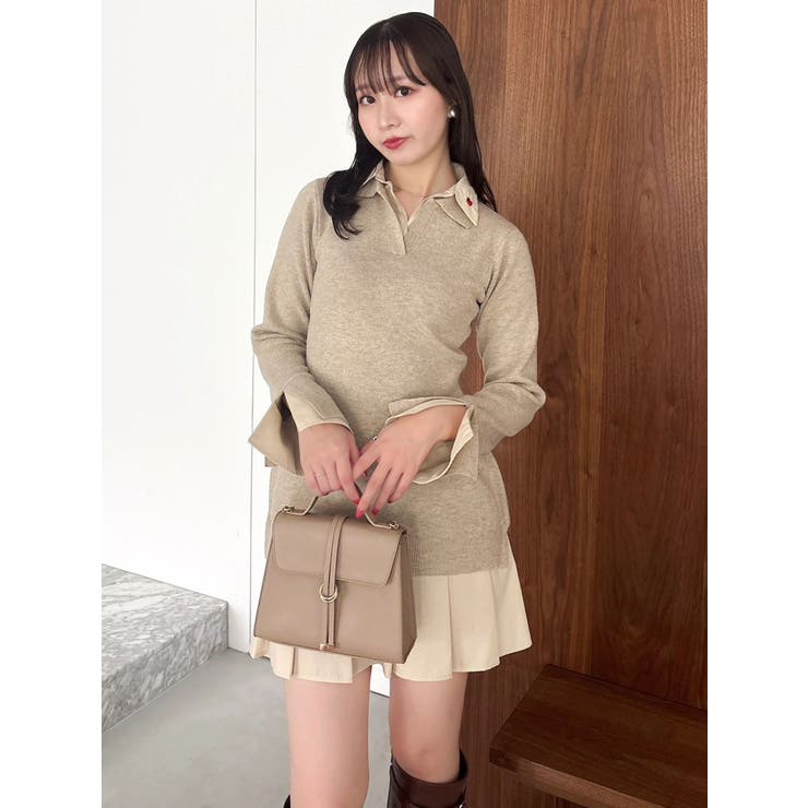 ベージュ | シャツレイヤードニットミニワンピース ※BEIGE WEB限定カラー | dazzlin