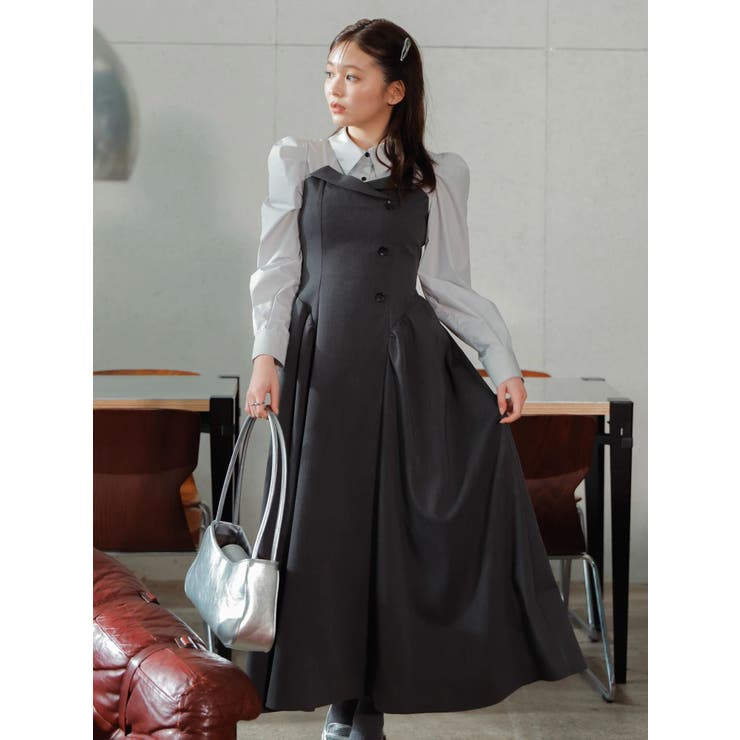 チャコールグレー | 【久間田琳加コラボ】シャツベアドッキングワンピース | dazzlin