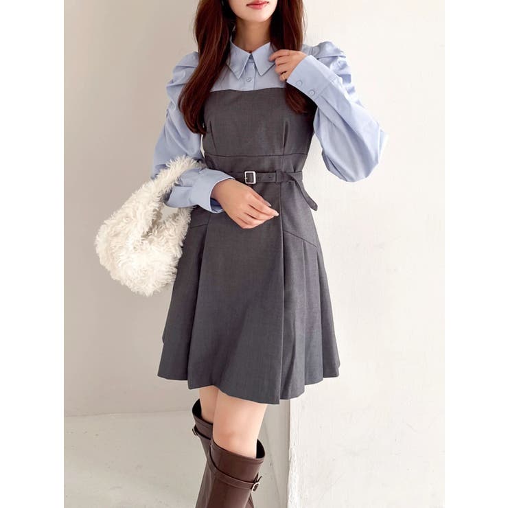 追加生産分】長袖レイヤードシャツミニワンピース[品番：MKSW0067668