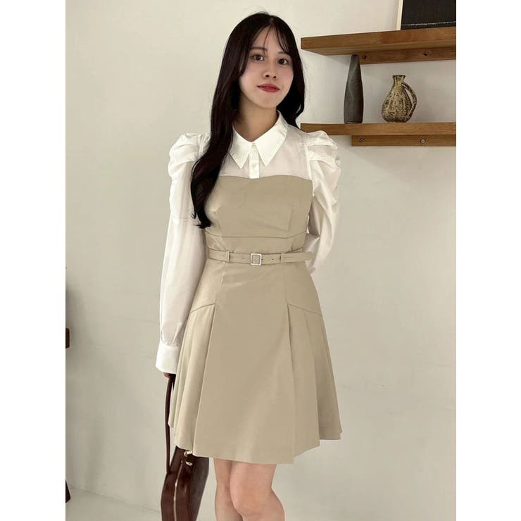 dazzlin 長袖 レイヤードシャツミニワンピース セール】長袖レイヤードシャツミニワンピース（ワンピース）｜dazzlin