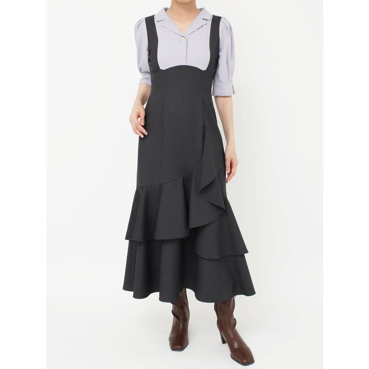 チャコールグレー | レイヤードライクコルセットワンピース | dazzlin