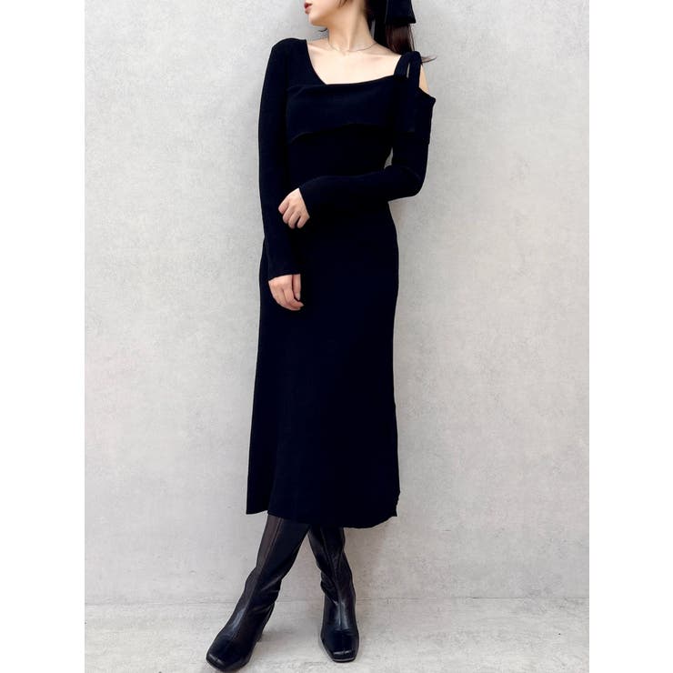 ブラック | 【WEB限定】ワンショルリボンニットワンピース | dazzlin