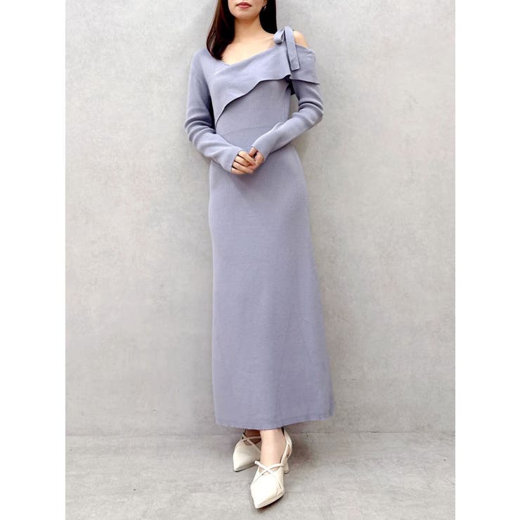 ブルー | 【WEB限定】ワンショルリボンニットワンピース | dazzlin