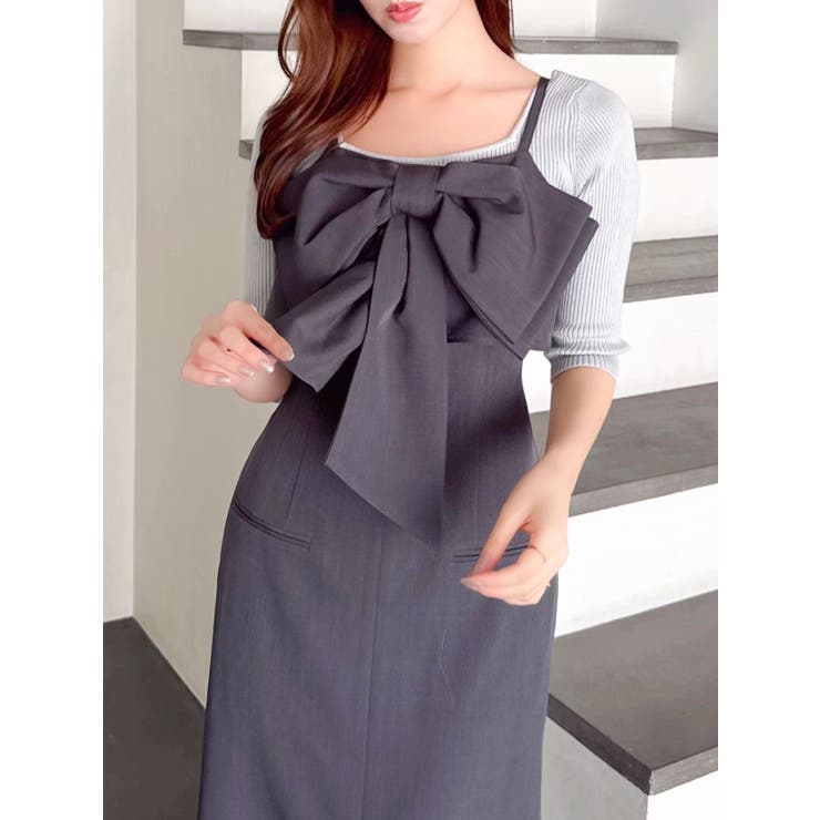 リボンデザインIラインワンピース | dazzlin | 詳細画像1 