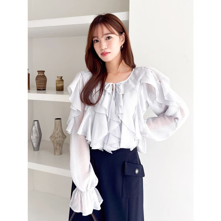 グレー | シアーウェーブフリルブラウス | dazzlin