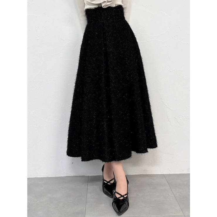 ブラック | フサフサジャカードフレアスカート | dazzlin