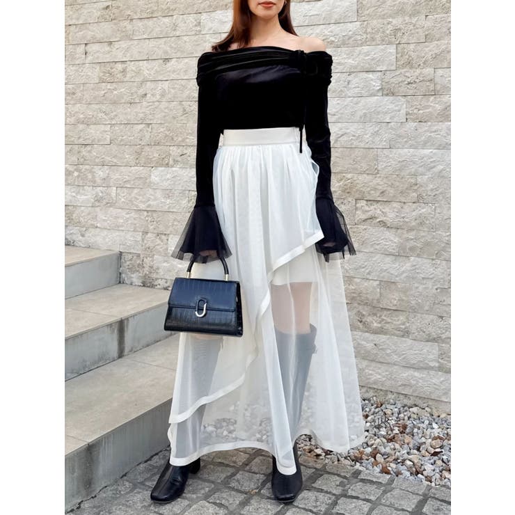 サテンパイピングシアーアシメティアードチュールスカート | dazzlin | 詳細画像12 