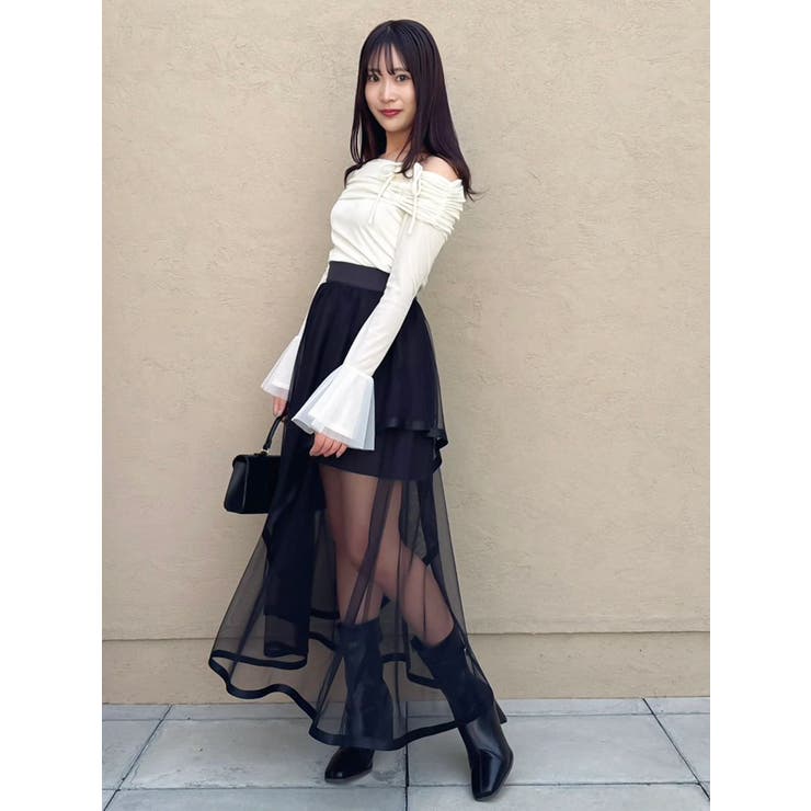 サテンパイピングシアーアシメティアードチュールスカート | dazzlin | 詳細画像13 