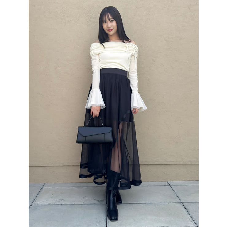 サテンパイピングシアーアシメティアードチュールスカート | dazzlin | 詳細画像14 