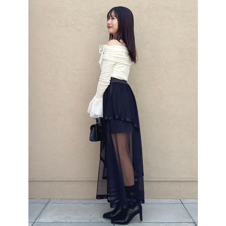 サテンパイピングシアーアシメティアードチュールスカート | dazzlin | 詳細画像15 