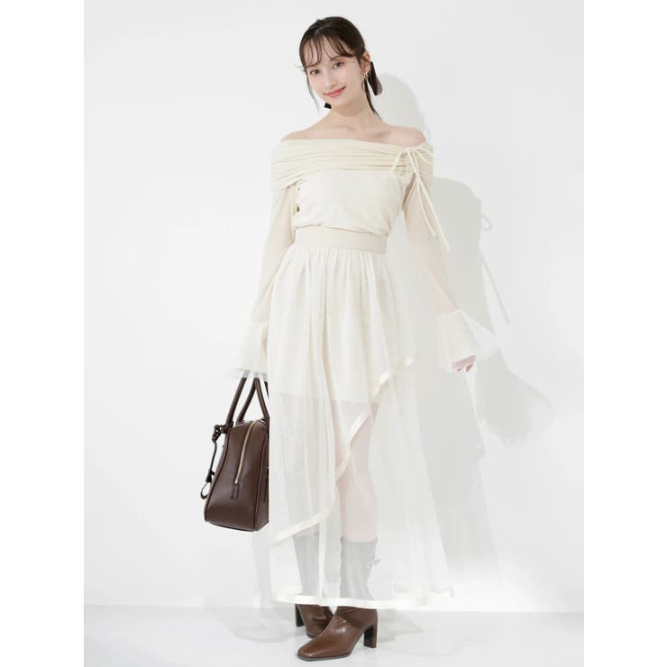 サテンパイピングシアーアシメティアードチュールスカート | dazzlin | 詳細画像3 