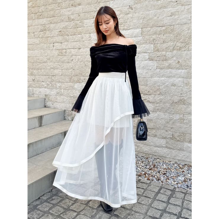 サテンパイピングシアーアシメティアードチュールスカート | dazzlin | 詳細画像9 