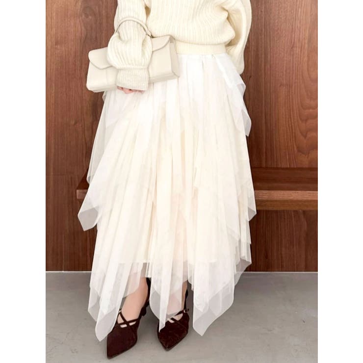 アイボリー | ヘムティアードチュールスカート | dazzlin