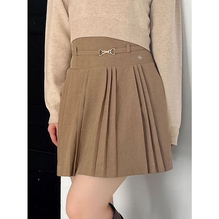ベージュ | 【POLO BCSコラボ】ベルトツキハイウエストプリーツミニスカート | dazzlin
