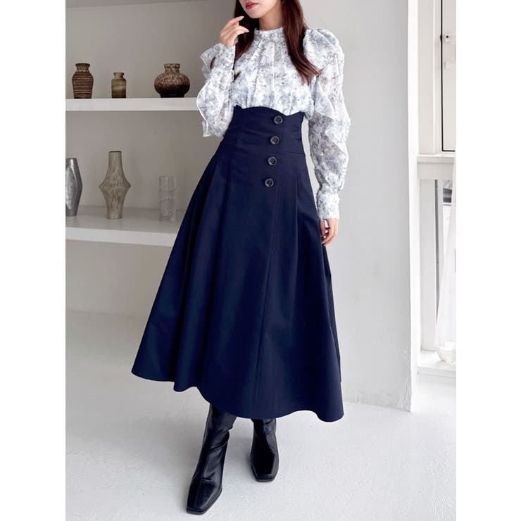 ネイビー | サイドプリーツトレンチコルセットスカート | dazzlin