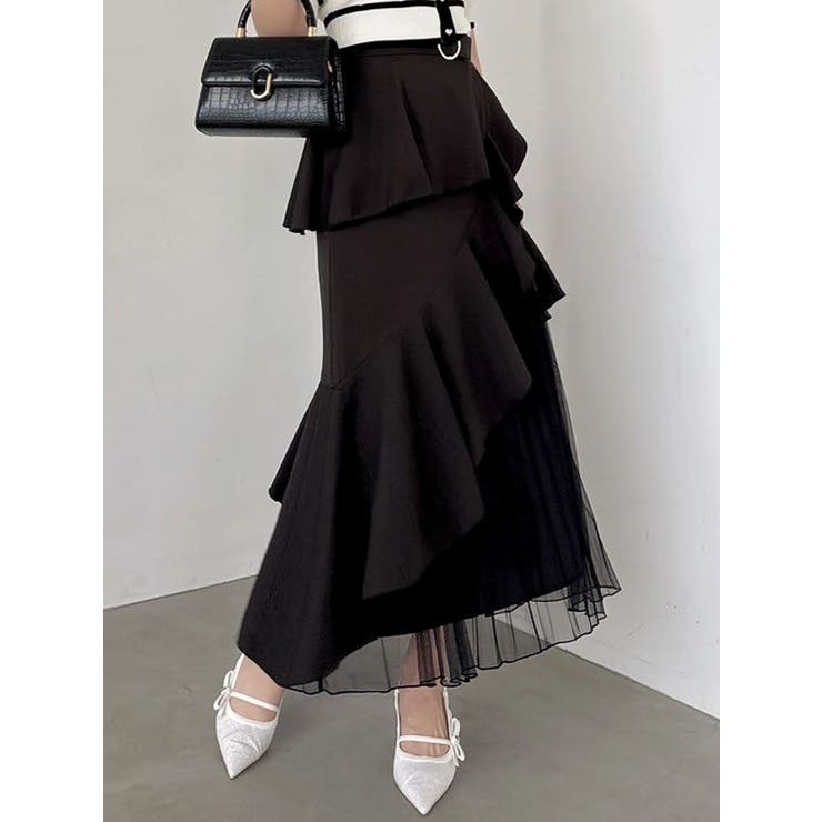 ブラック | 【追加生産分/新色追加】アシメプリーツマーメイドスカート | dazzlin