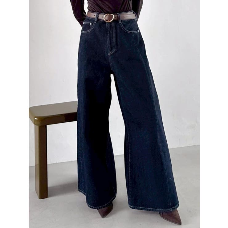 インディゴ | スイッチングワイドデニムパンツ | dazzlin