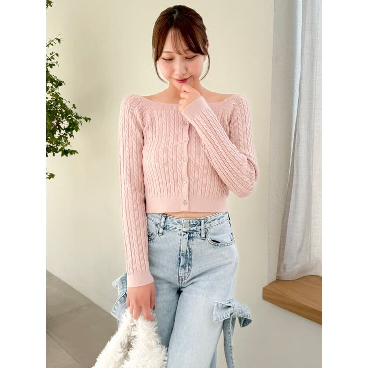 ピンク | ミニケーブルスクエアニットトップス | dazzlin