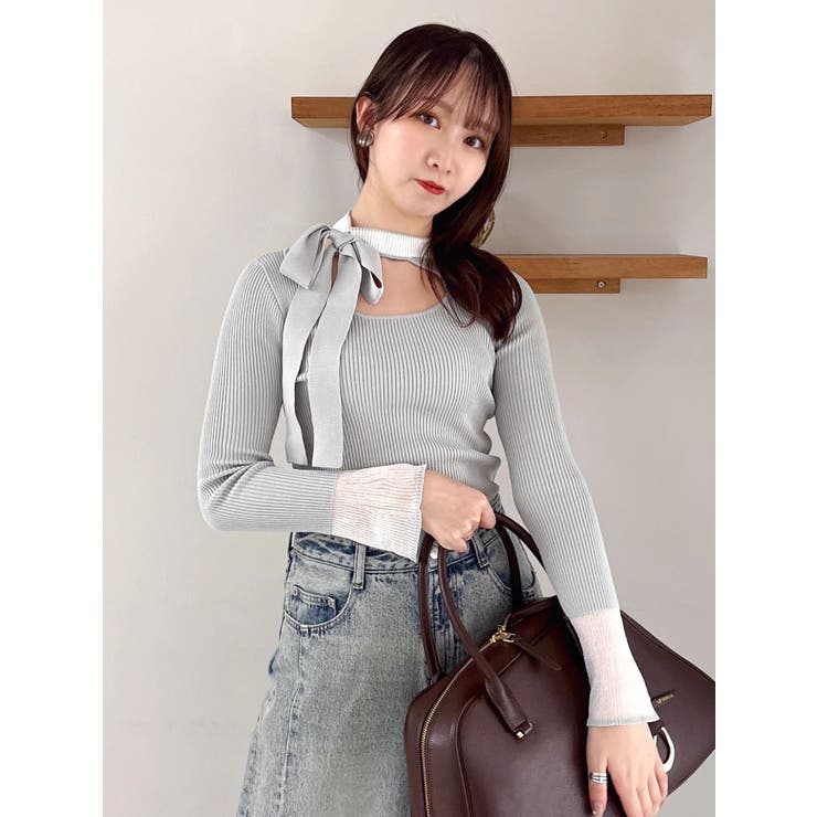 ビッグリボンシアーカフスニットトップス | dazzlin | 詳細画像12 