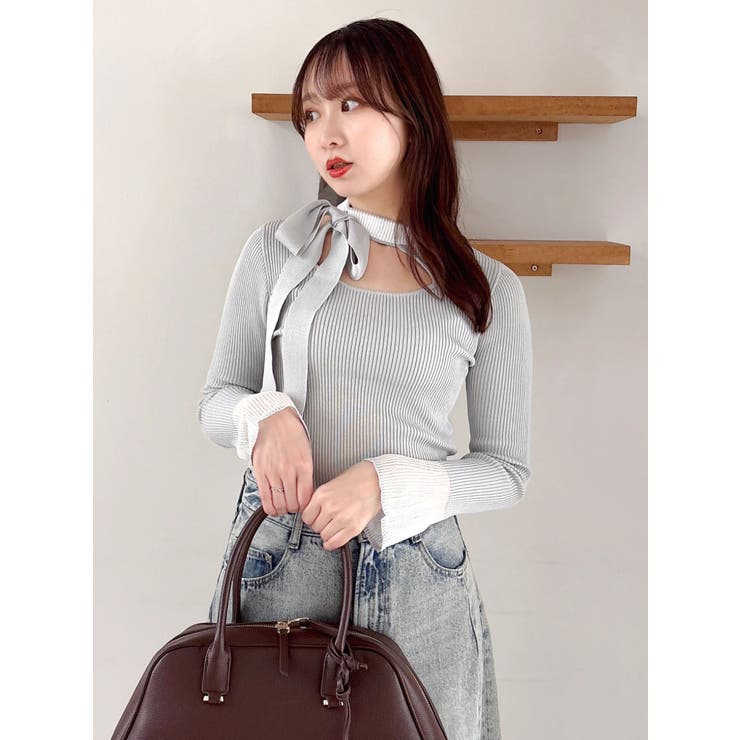 ビッグリボンシアーカフスニットトップス | dazzlin | 詳細画像14 