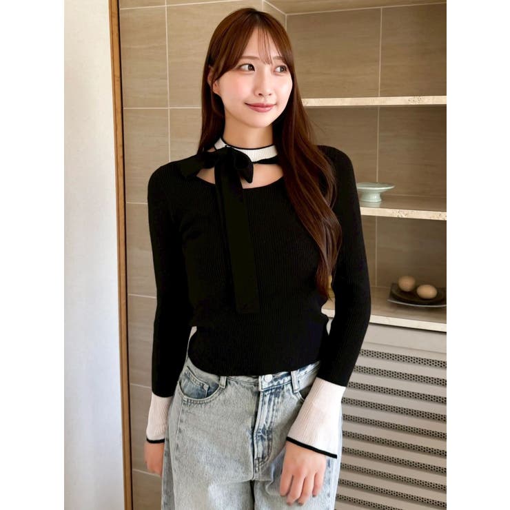 ビッグリボンシアーカフスニットトップス | dazzlin | 詳細画像3 