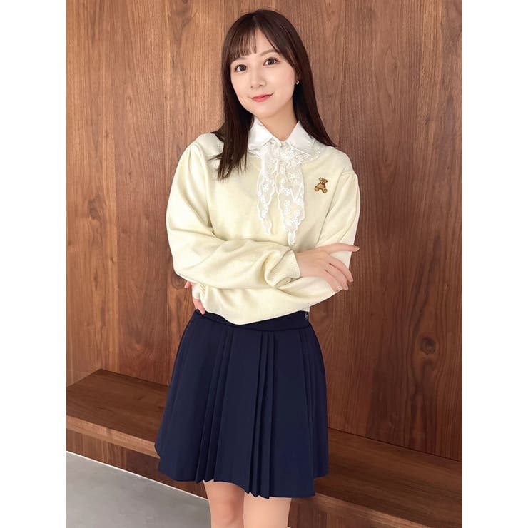 アイボリー | 【POLO BCSコラボ】レーススカーフベア刺繍ニットトップス | dazzlin