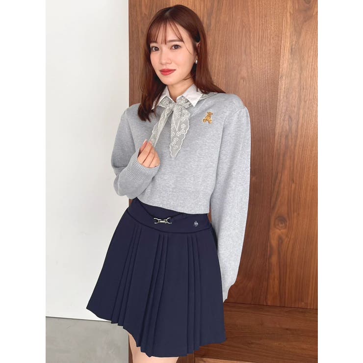 グレー | 【POLO BCSコラボ】レーススカーフベア刺繍ニットトップス | dazzlin