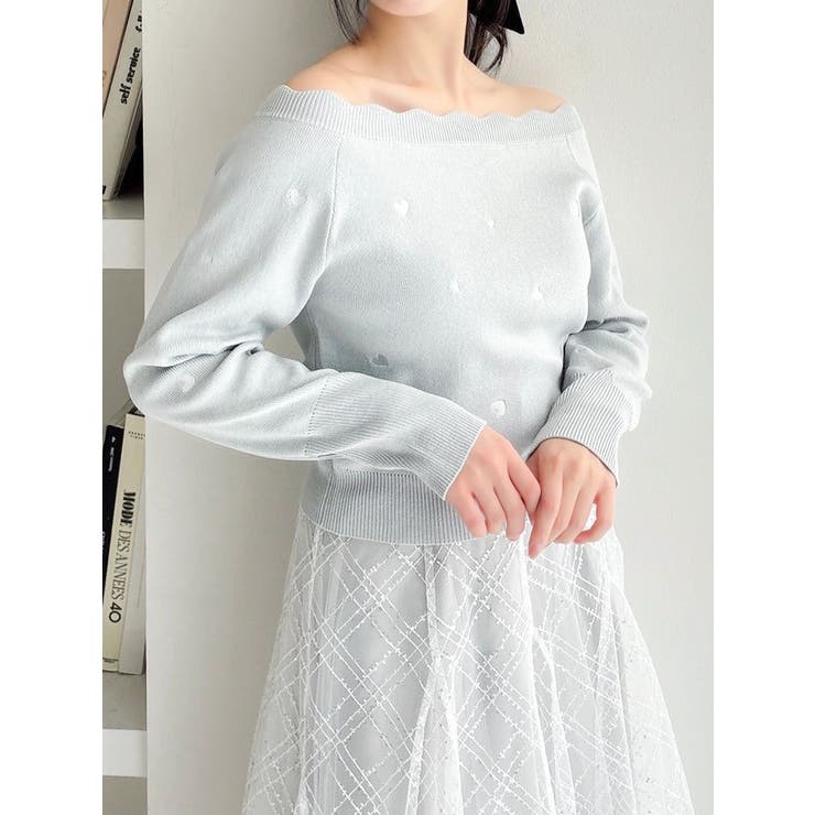 ミントグリーン | オフショルスカラップハートニット | dazzlin