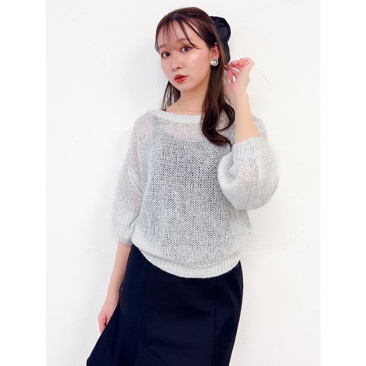 オフホワイト | バックリボンスパンコールモヘアタッチニット | dazzlin