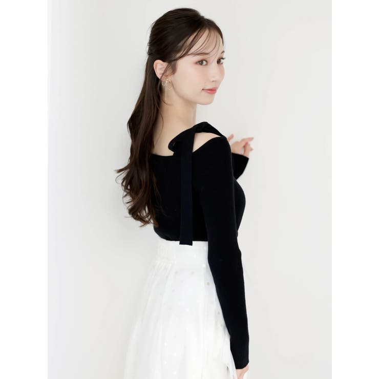 【WEB限定】ショルダーリボンニットトップス | dazzlin | 詳細画像3 