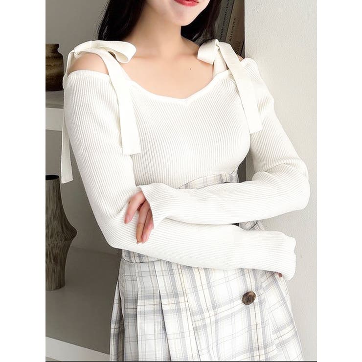 オフホワイト | 【WEB限定】ショルダーリボンニットトップス | dazzlin