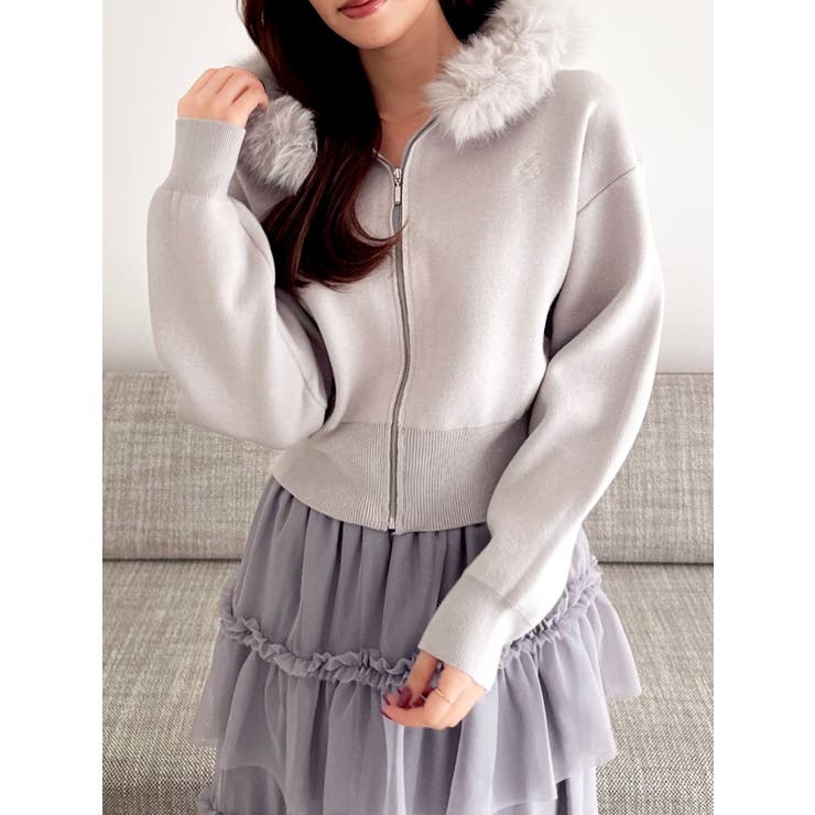 グレー | 【WEB限定】フェイクファーニットフーディ | dazzlin