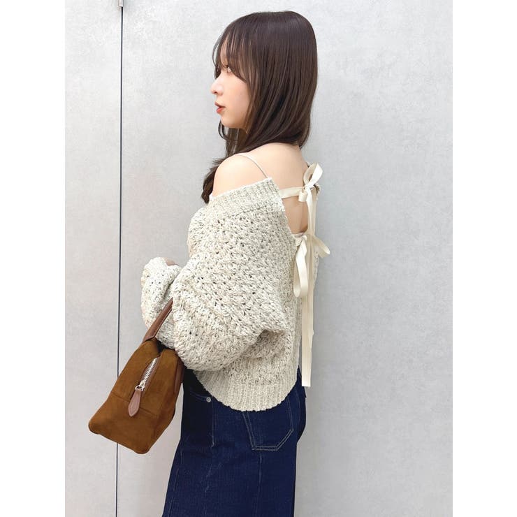 ベージュ | バックリボンリラクシーニット | dazzlin