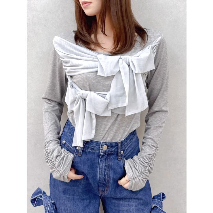 グレー | ラッピングリボンディティールカットソー | dazzlin