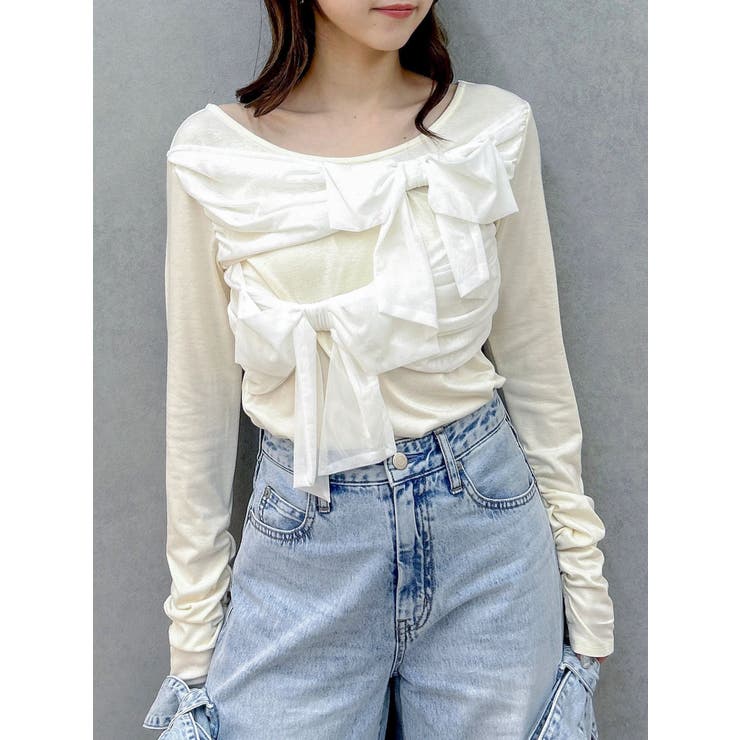 イエロー | ラッピングリボンディティールカットソー | dazzlin