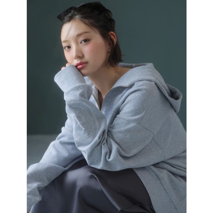 グレー | 【吉田朱里】ストーンアートハーフジップフーディ | dazzlin