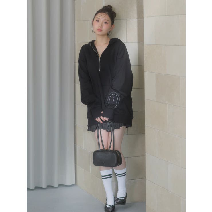 ブラック | 【吉田朱里】ストーンアートハーフジップフーディ | dazzlin