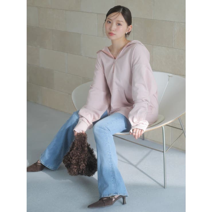 ピンク | 【吉田朱里】ストーンアートハーフジップフーディ | dazzlin