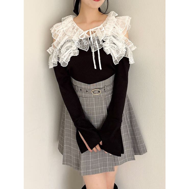 ブラック | シアーラッフルカットトップス | dazzlin