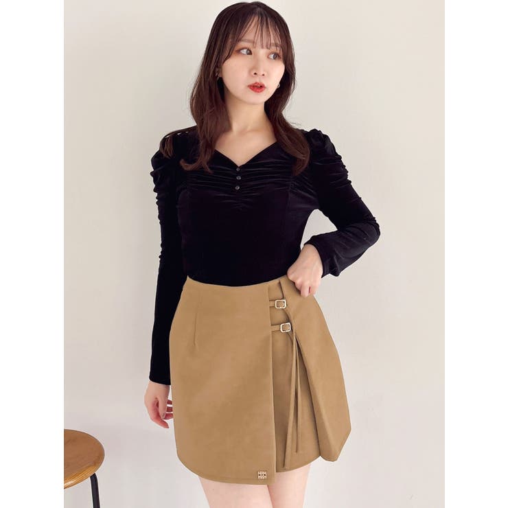 ブラック | シアーベロアギャザーデザイントップス | dazzlin