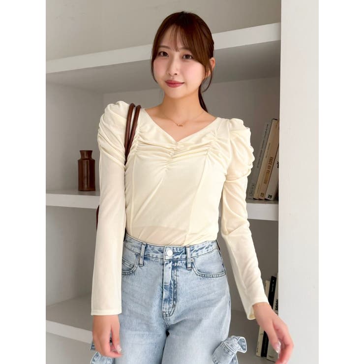 イエロー | シアーベロアギャザーデザイントップス | dazzlin