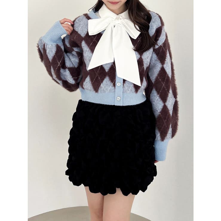 ブルー | アーガイルオーバーニットトップス | dazzlin