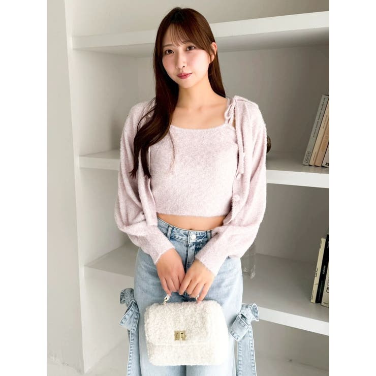 ピンク | ミニシャギーラメニットカーデトップス | dazzlin