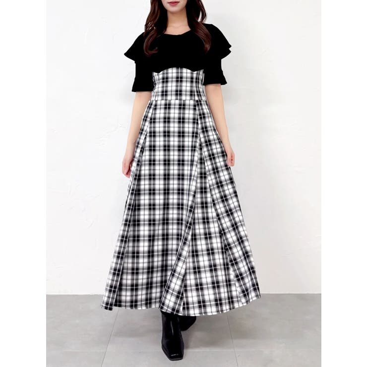 ビッグカラーチェックコルセットワンピース | dazzlin | 詳細画像7 