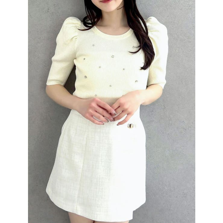 バックリボンビジューニットトップス | dazzlin | 詳細画像1 